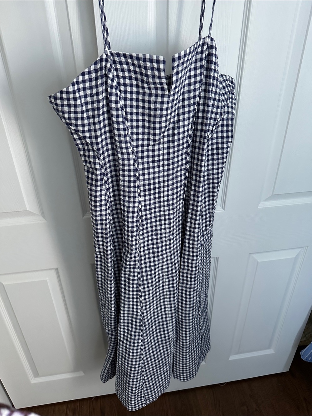 Anthropologie Gingham Navy and White Spaghetti Strap Dress